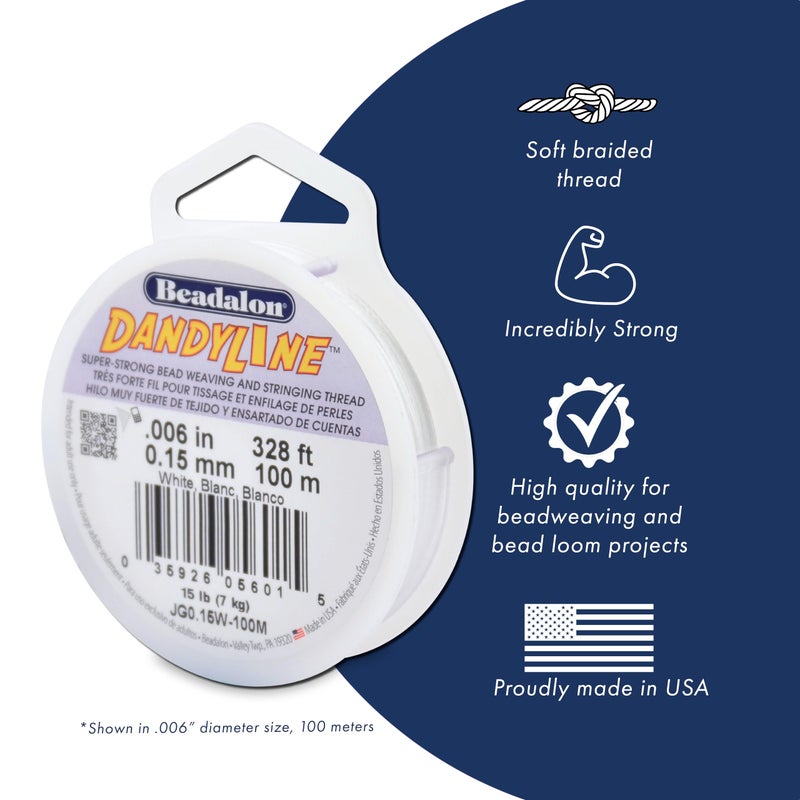 Beadalon Dandyline Bead Weaving & Stringing Thread, 0.15 mm / .006 in, White, 100 m - Image 2