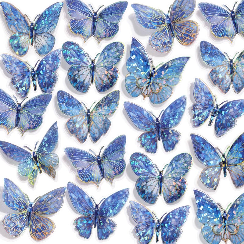 RAINBOW WSK 50 PCs Butterfly Wall Decor Cute Fairy Butterflies Wall Stickers 3D Butterflies for Birthday Cake Wedding Party Craft Room Decor Removable DIY Wall Decals sm- (Blue) - Image 1