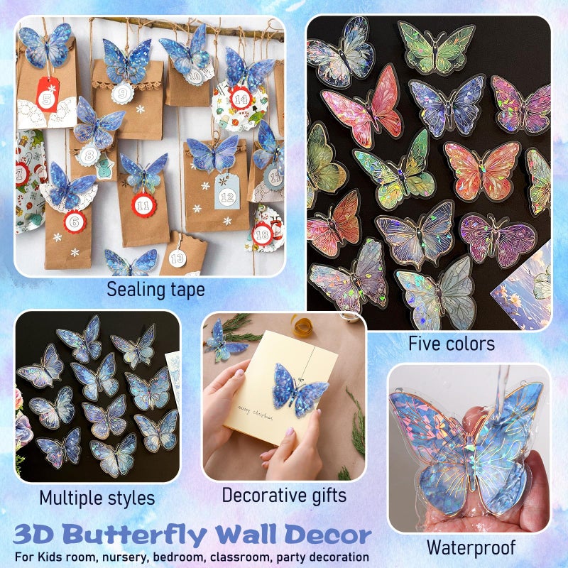 RAINBOW WSK 50 PCs Butterfly Wall Decor Cute Fairy Butterflies Wall Stickers 3D Butterflies for Birthday Cake Wedding Party Craft Room Decor Removable DIY Wall Decals sm- (Blue) - Image 2