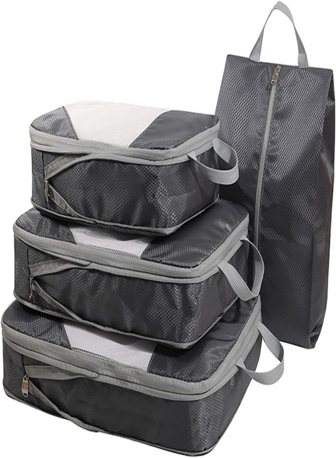 STORE 2508 Store2508 Pack of 4 Compression Packing Cubes, Expandable Luggage Packing Organizers with Space Saving Double Zipper, Breathable Top Mesh Organize and Compress Travel Storage Bags Grey - Image 1