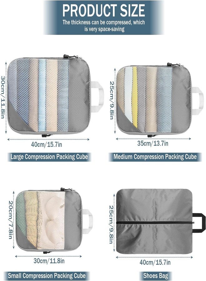 STORE 2508 Store2508 Pack of 4 Compression Packing Cubes, Expandable Luggage Packing Organizers with Space Saving Double Zipper, Breathable Top Mesh Organize and Compress Travel Storage Bags Grey - Image 2