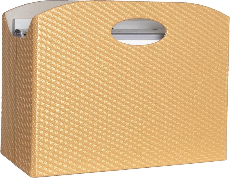 Blu Monaco | Gold Magazine Holder | Woven PVC Leather Organizer with MDF Frame | Floor or Table Storage for Home Office Bathroom | Large Capacity Vertical File Basket - Image 1