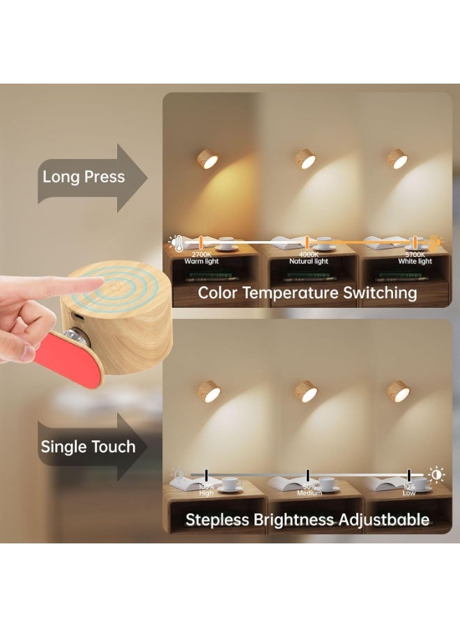 NANAO LED Battery Operated Wall Lights, 2Pack Wall Lamp with 3 Color Modes 3 Brightness Levels 360°Rotate Magnetic Touch Control, Reading Lights for Living Room Bedroom - Image 2
