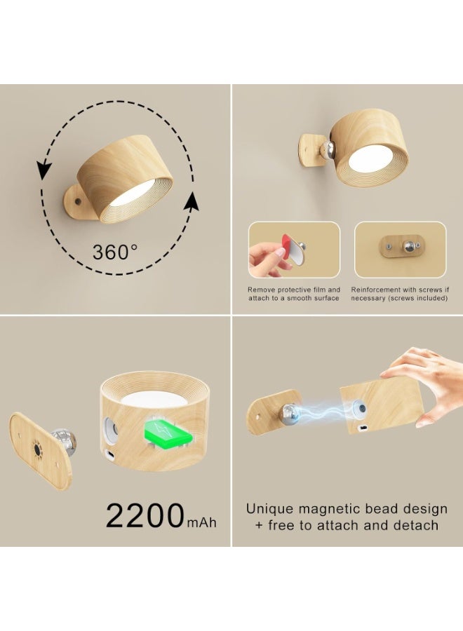 NANAO LED Battery Operated Wall Lights, 2Pack Wall Lamp with 3 Color Modes 3 Brightness Levels 360°Rotate Magnetic Touch Control, Reading Lights for Living Room Bedroom - Image 4