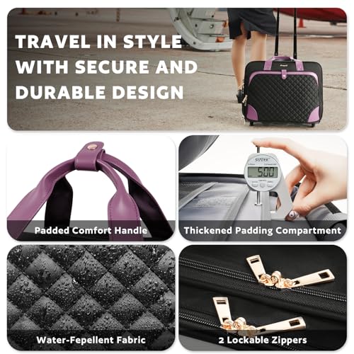 Arcoyard Rolling Laptop Bag, Rolling Briefcase for Women with Waterproof Pocket, 16 Inch Computer Bag, Underseat Carry On Luggage with Wheels for Work Travel Business, Lightweight Black Purple - Image 5