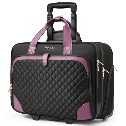 Arcoyard Rolling Laptop Bag, Rolling Briefcase for Women with Waterproof Pocket, 16 Inch Computer Bag, Underseat Carry On Luggage with Wheels for Work Travel Business, Lightweight Black Purple - Image 1