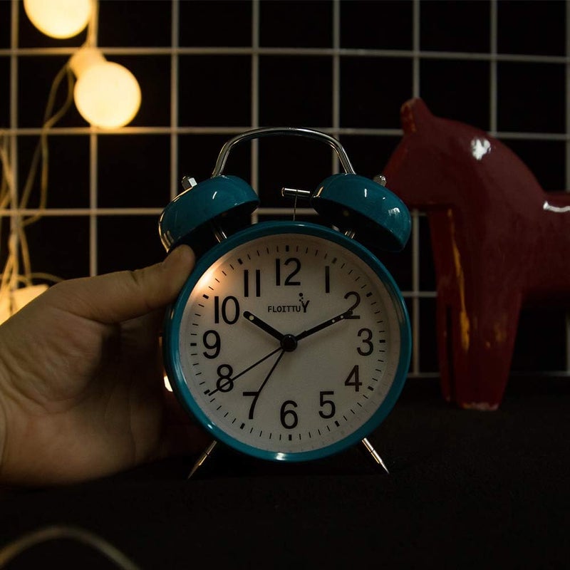 FLOITTUY [Loud Alarm for Deep Sleepers) 4'' Twin Bell Alarm Clock with Backlight for Bedroom and Home Decoration(Blue) - Image 3