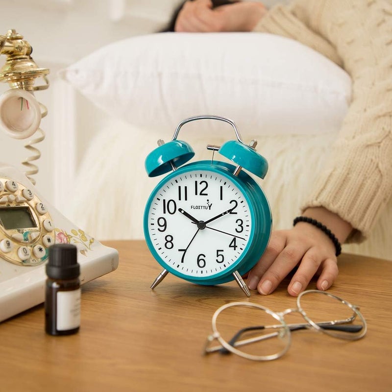 FLOITTUY [Loud Alarm for Deep Sleepers) 4'' Twin Bell Alarm Clock with Backlight for Bedroom and Home Decoration(Blue) - Image 4