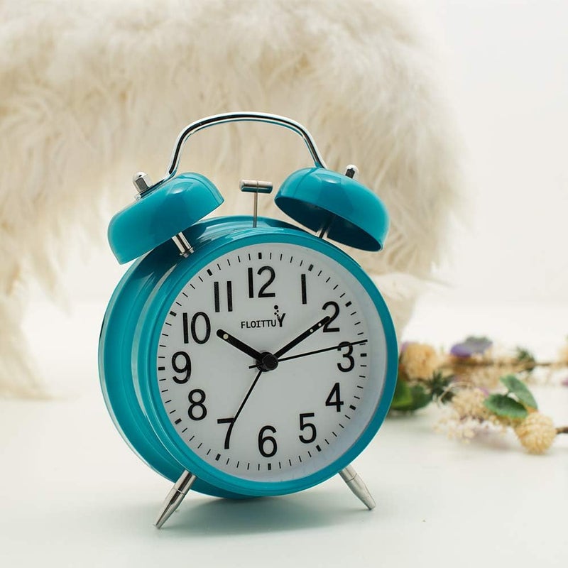 FLOITTUY [Loud Alarm for Deep Sleepers) 4'' Twin Bell Alarm Clock with Backlight for Bedroom and Home Decoration(Blue) - Image 2