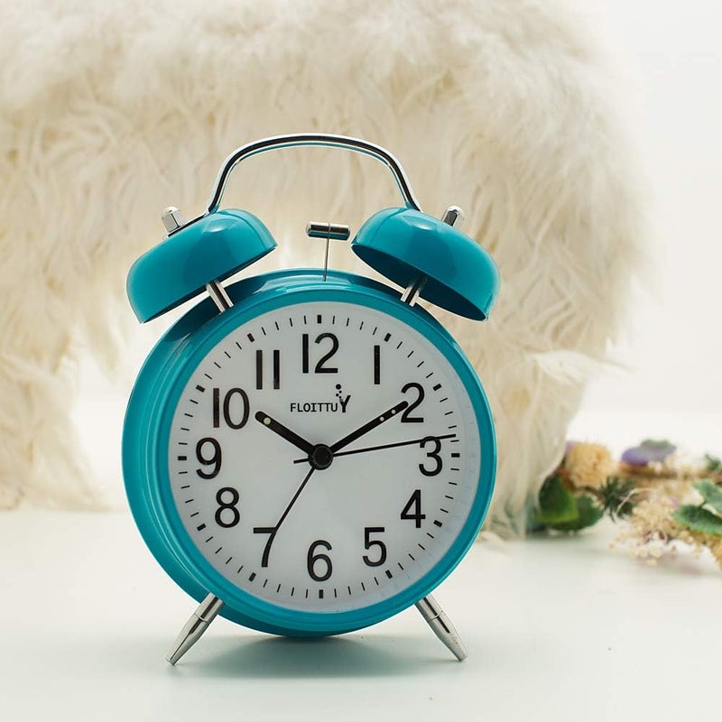 FLOITTUY [Loud Alarm for Deep Sleepers) 4'' Twin Bell Alarm Clock with Backlight for Bedroom and Home Decoration(Blue) - Image 1