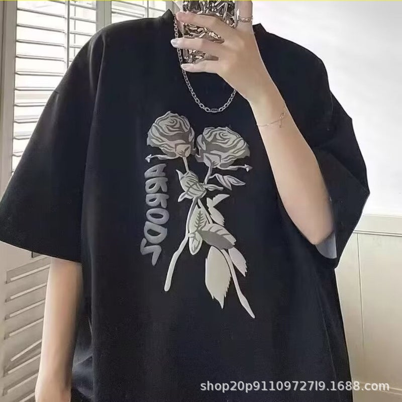 Hong Kong Style Printed Short-Sleeved T-Shirt for Men – Loose Fit Cartoon Design - Image 1
