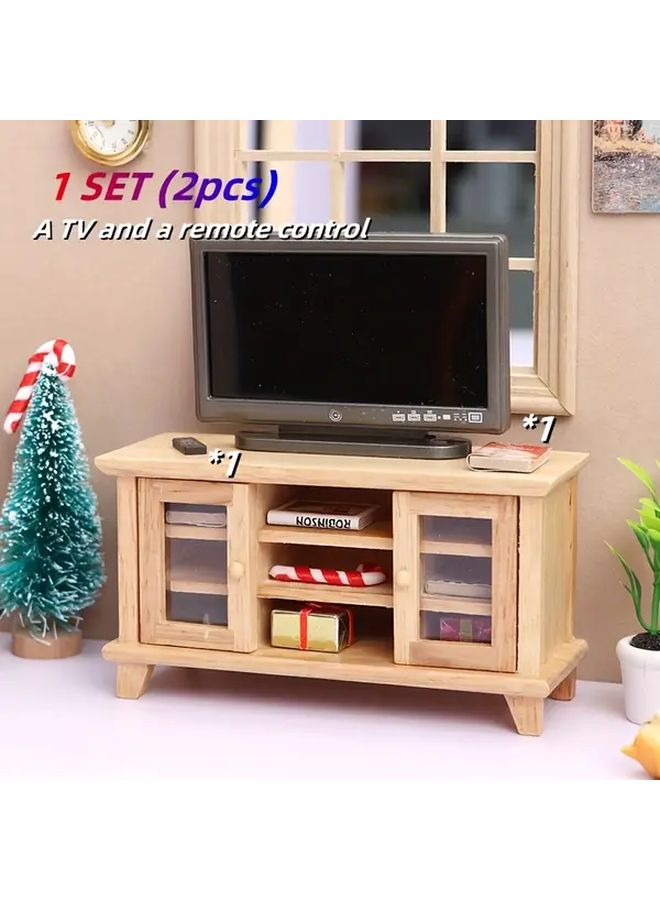 DIY Miniature Dollhouse Model Toy Set Of 2pcs With Micro Scene And Gray Television Remote Control - Image 1