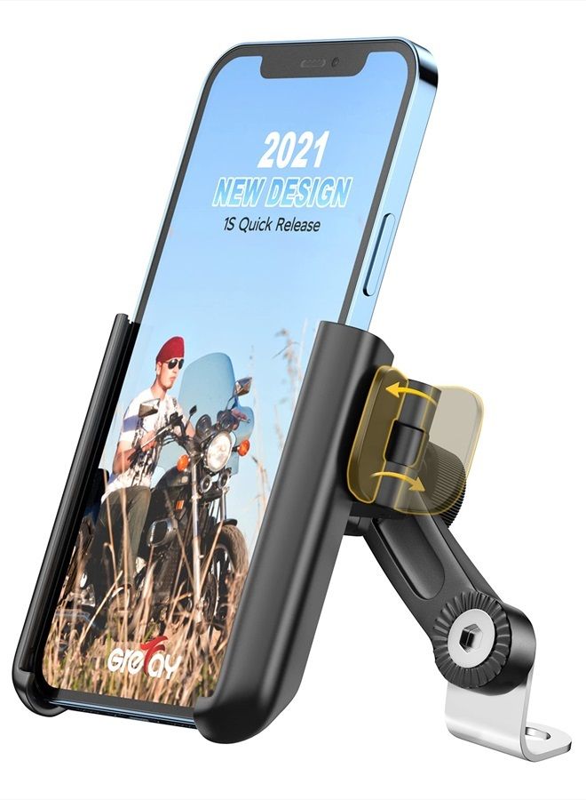 Grefay Motorcycle Phone Mount, 1S Quick Release Anti Shake Motorbike Phone Holder for 3.5-7.0 Inch Smartphone for Motorcycle Mirror Phone Mount with 360° Rotatabe - Image 1