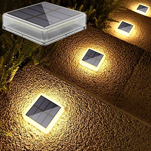 Lacasa 4 Pack Solar Deck Lights Outdoor Waterproof LED, Garden Step Lights Solar Powered Driveway Dock Marine, Dusk to Dawn Lighting for Yard Patio Pathway, Square, Warm White - Image 1