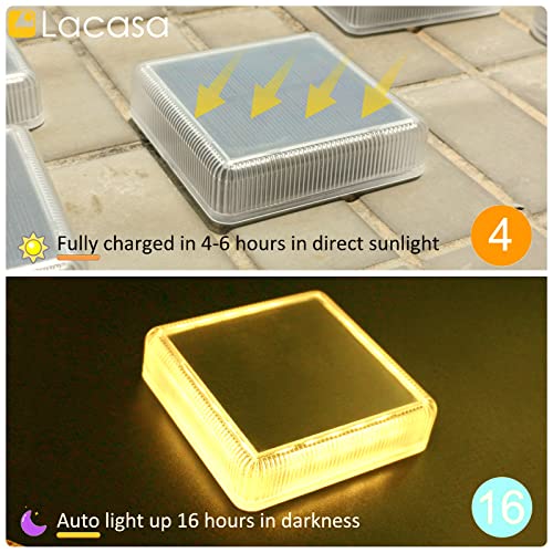 Lacasa 4 Pack Solar Deck Lights Outdoor Waterproof LED, Garden Step Lights Solar Powered Driveway Dock Marine, Dusk to Dawn Lighting for Yard Patio Pathway, Square, Warm White - Image 2