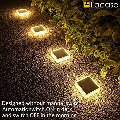 Lacasa 4 Pack Solar Deck Lights Outdoor Waterproof LED, Garden Step Lights Solar Powered Driveway Dock Marine, Dusk to Dawn Lighting for Yard Patio Pathway, Square, Warm White - Image 5