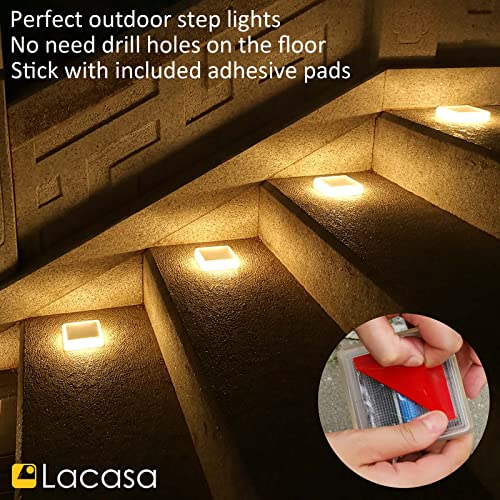 Lacasa 4 Pack Solar Deck Lights Outdoor Waterproof LED, Garden Step Lights Solar Powered Driveway Dock Marine, Dusk to Dawn Lighting for Yard Patio Pathway, Square, Warm White - Image 3