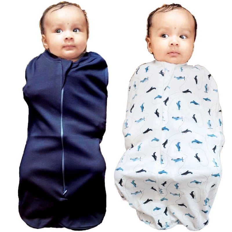 MammaChamp PODZipper Swaddle Sleeping SackSwaddleBlanketsWrapBag for NewbornBaby 03 months Packof 2 Blue Aeroplane Design