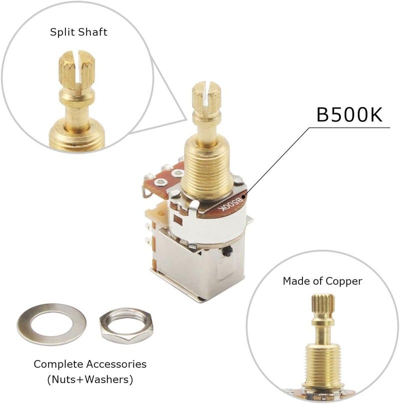 FLEOR 2pcs B500K Push Push Guitar Pots Linear Taper Potentiometers Long Copper Split Shaft - Image 3