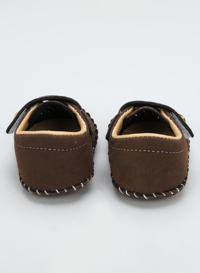 PureSole Baby Boy Soft Sole Moccasins | Brown Suede Velvet Crib Shoes with Star Accent | Non-Slip Infant First Walker Shoes | Newborns & Toddlers (6-12 Months) Plain Coffe - Image 2