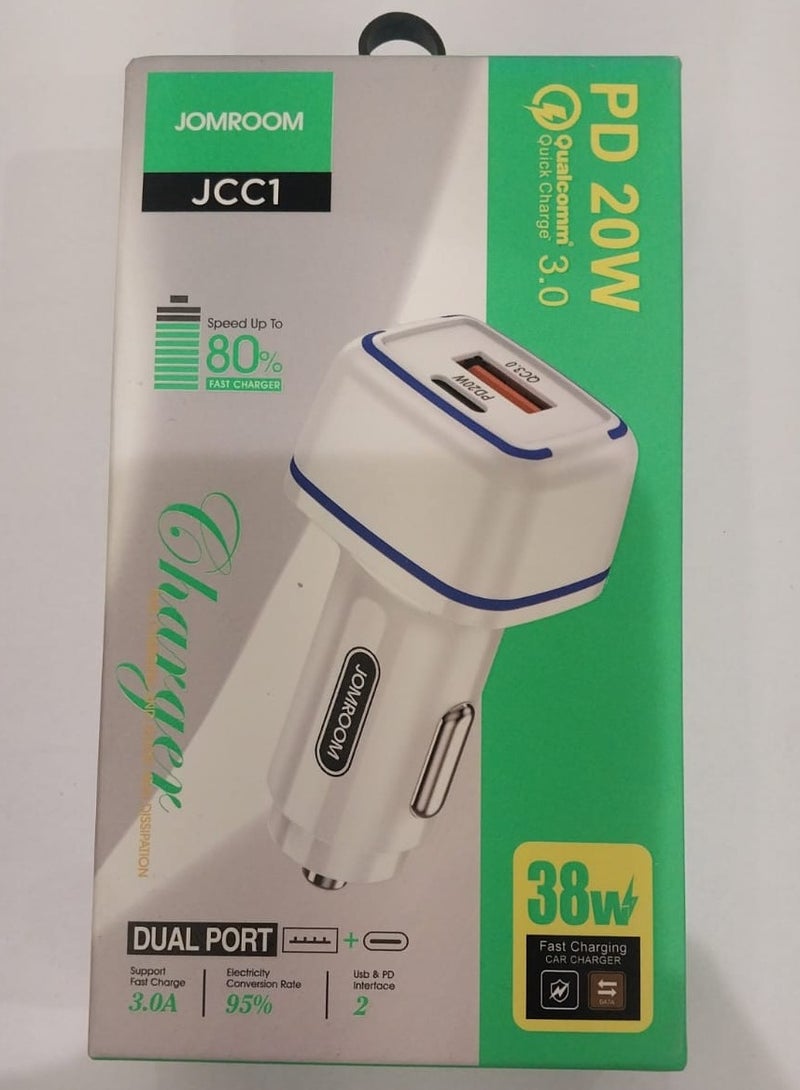 JOMROOM Fast Car Charger, 20 Watts, White Color