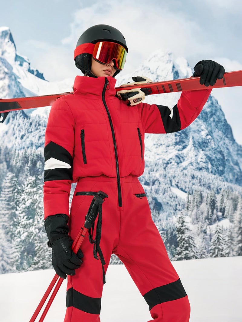 Yousify Womens Onesie Ski Suit Winter Outdoor Sports Warm Waterproof Snowsuit Color Block Jumpsuits Snow Jackets - Image 4