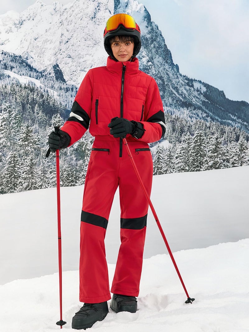 Yousify Womens Onesie Ski Suit Winter Outdoor Sports Warm Waterproof Snowsuit Color Block Jumpsuits Snow Jackets - Image 2