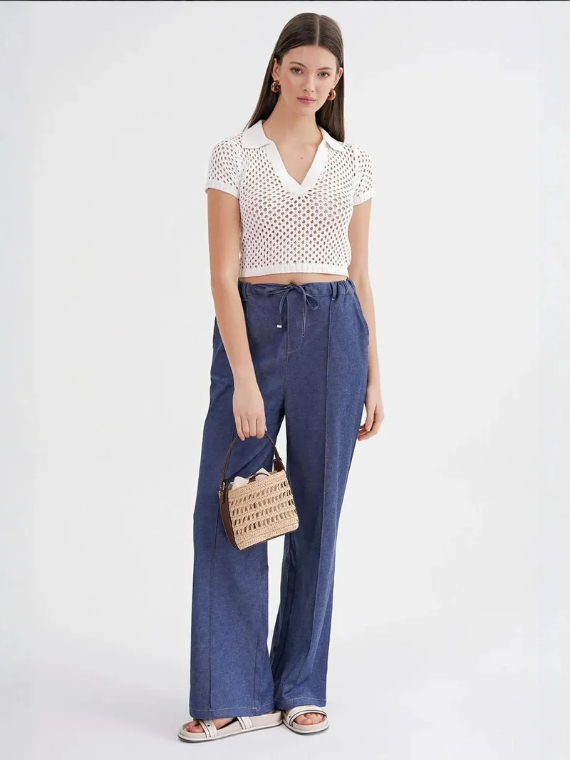 MixRay Mixray Straight Leg Drawstring Denim Looking Pants