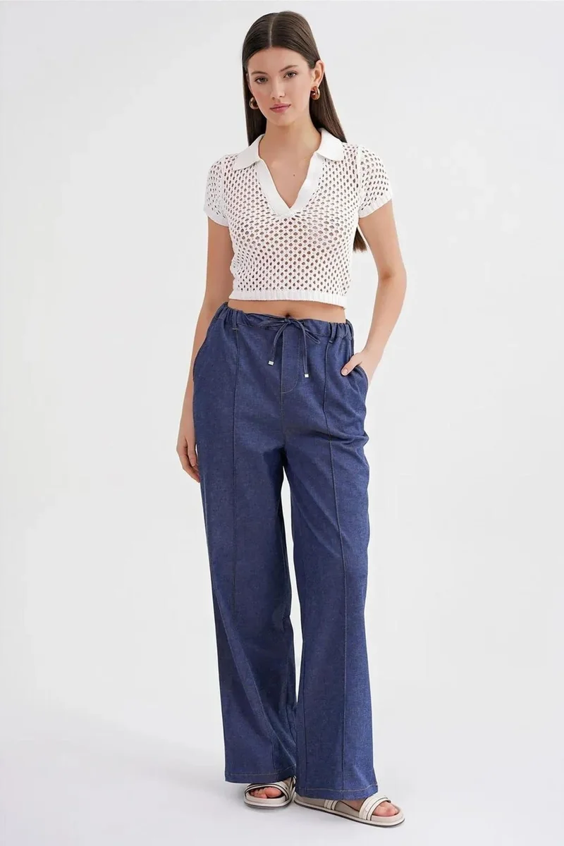 Mixray Mixray Straight Leg Drawstring Denim Looking Pants