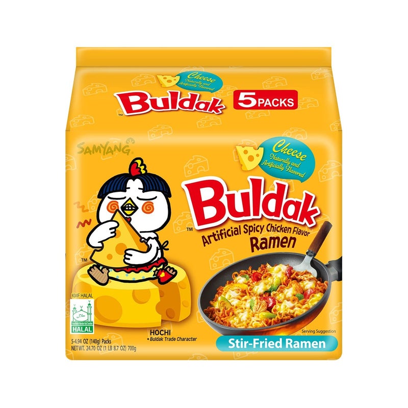 Samyang Buldak Spicy Ramen, Hot Chicken Ramen, Korean Stir-Fried Instant Noodle, Cheese, 1 Bag with 5 Pack - Image 4