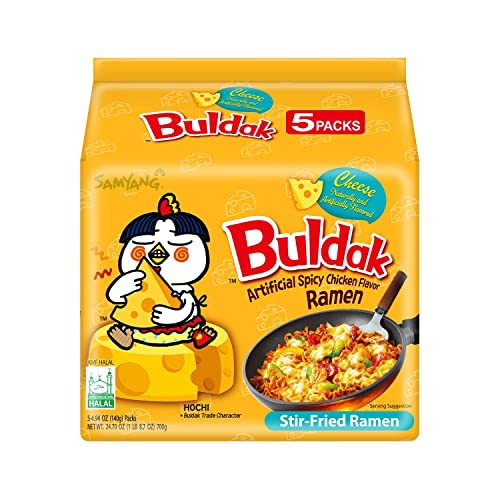 Samyang Buldak Spicy Ramen, Hot Chicken Ramen, Korean Stir-Fried Instant Noodle, Cheese, 1 Bag with 5 Pack - Image 1