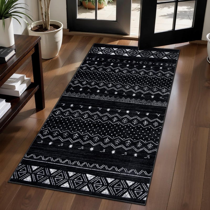 SERISSA 2x4 Rugs for Entryway, Washable Non-Slip Kitchen Runner Rug Small Black and White Rug, Soft Low-Pile Boho Geometric Door Mat Indoor Entrance Front Door Carpet for Bedroom Bathroom - Image 1