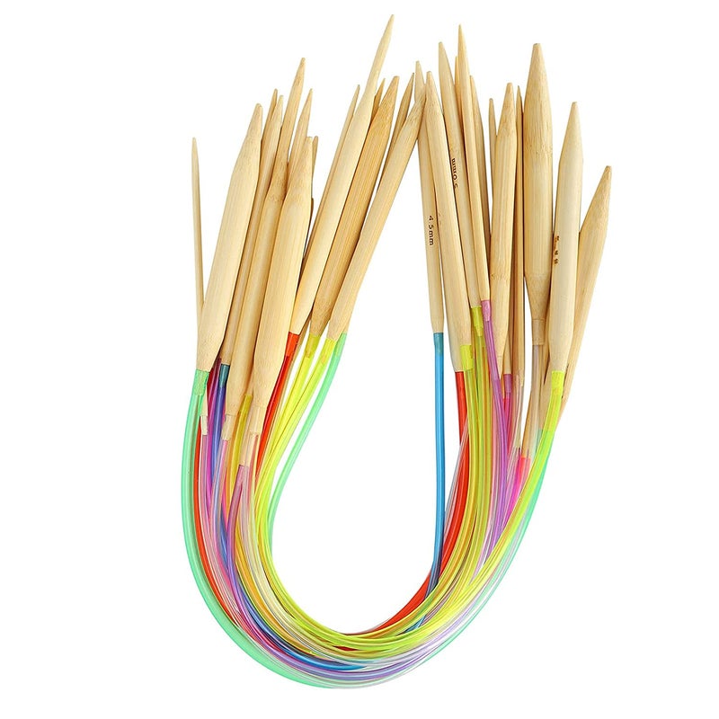 Qzep Qzep Bamboo Circular Knitting Crochet Needles with Colorful Plastic Tube for Sweater Needles Knitting Needles Tools Accessories18 Sizes 20mm 100mm 80cm 18 pcs in 1 Set