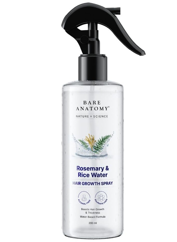 Bare Anatomy Nature x Science Rosemary Water Spray for Hair Growth & Hair Thickness with Rice Water |100% Natural Extract | Soft & Smooth Hair| Controls Hairfall| Non-Greasy & Fast Absorbing | 200 ml - Image 1