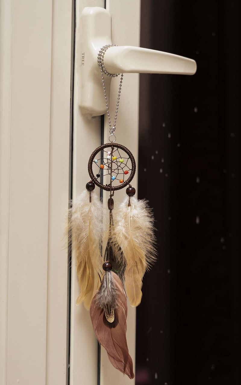Dream catcher with peacock feather - Brown color
