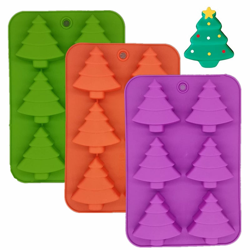 Accfore 3 Pack Christmas Tree Silicone Molds6 Cavity Candy Baking Trays for Holiday CakesCandiesGummyChocolatesJellySoapIce CubeCookies red green purple