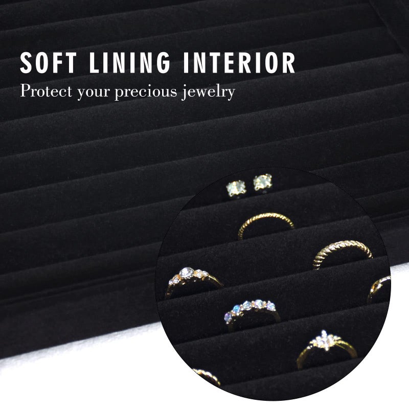 Siveit Rings Organizer Tray 10 Slots Velvet Ring Display Tray Insert Jewelry Earring Storage Box with Transparent Glass lid Can Hold 100 Rings Earrings Suitable for Girls and Women (Black) - Image 2
