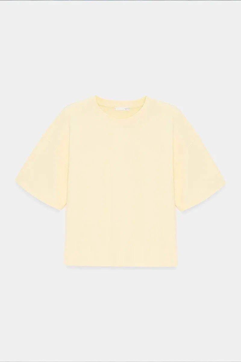 Dilvin Lemon Yellow DILVIN Oversized Cotton Crew Neck T-Shirt for Women | Best Price UAE