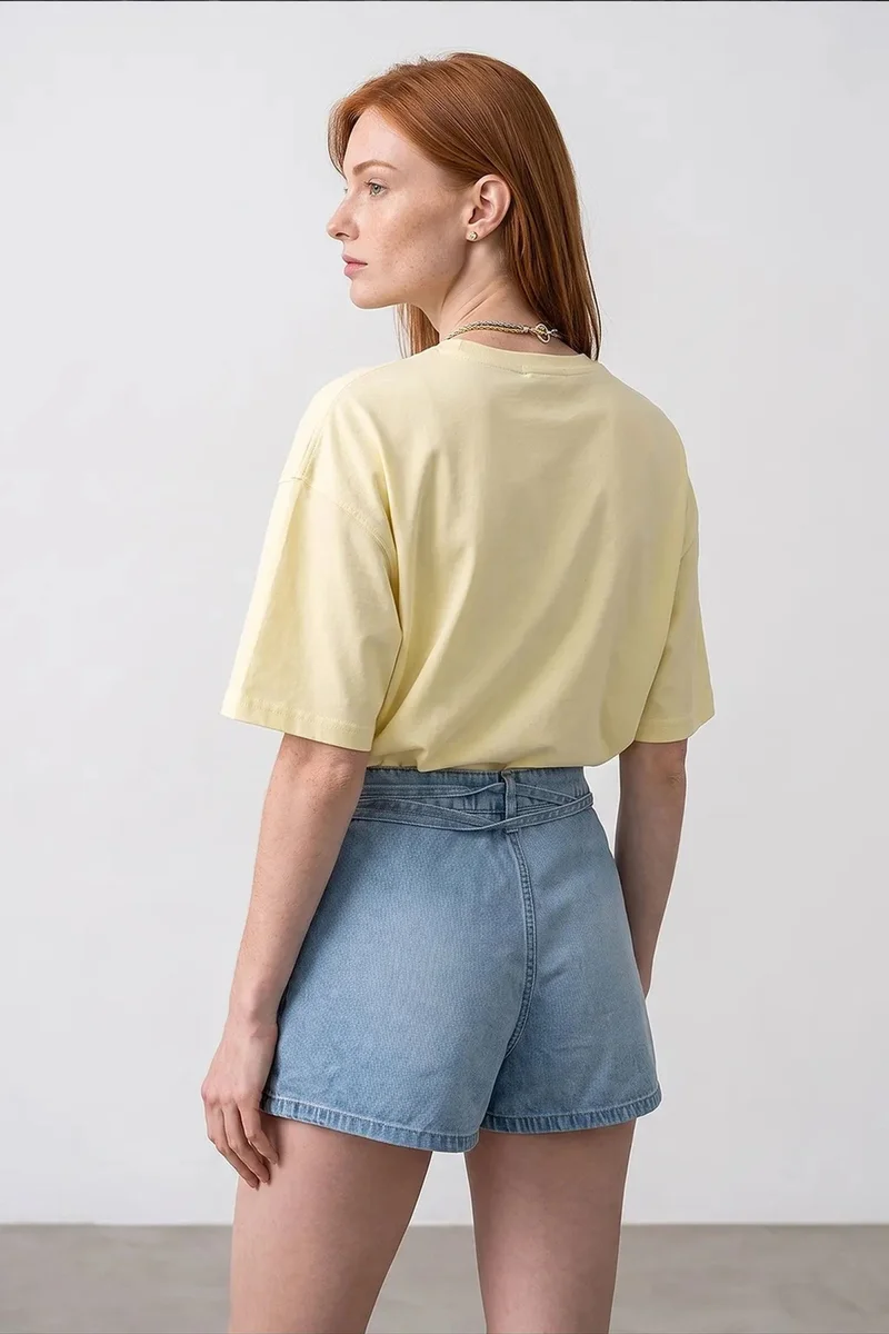 Dilvin Lemon Yellow DILVIN Oversized Cotton Crew Neck T-Shirt for Women | Best Price UAE