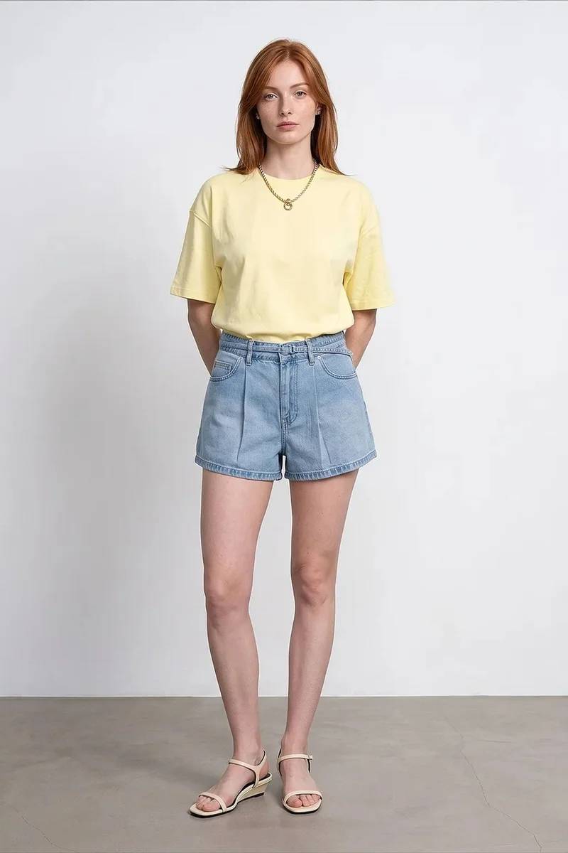 Dilvin Lemon Yellow DILVIN Oversized Cotton Crew Neck T-Shirt for Women | Best Price UAE