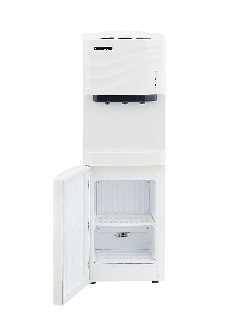 GEEPAS Water Dispenser with Refrigerator| Stainless Steel Water Tank with Compressor Cooling and 3 Taps, Hot, Normal and Cold| Equipped with Child Safety Button| Perfect for Home and Office| 2 Years Warranty GWD8355 White - Image 2