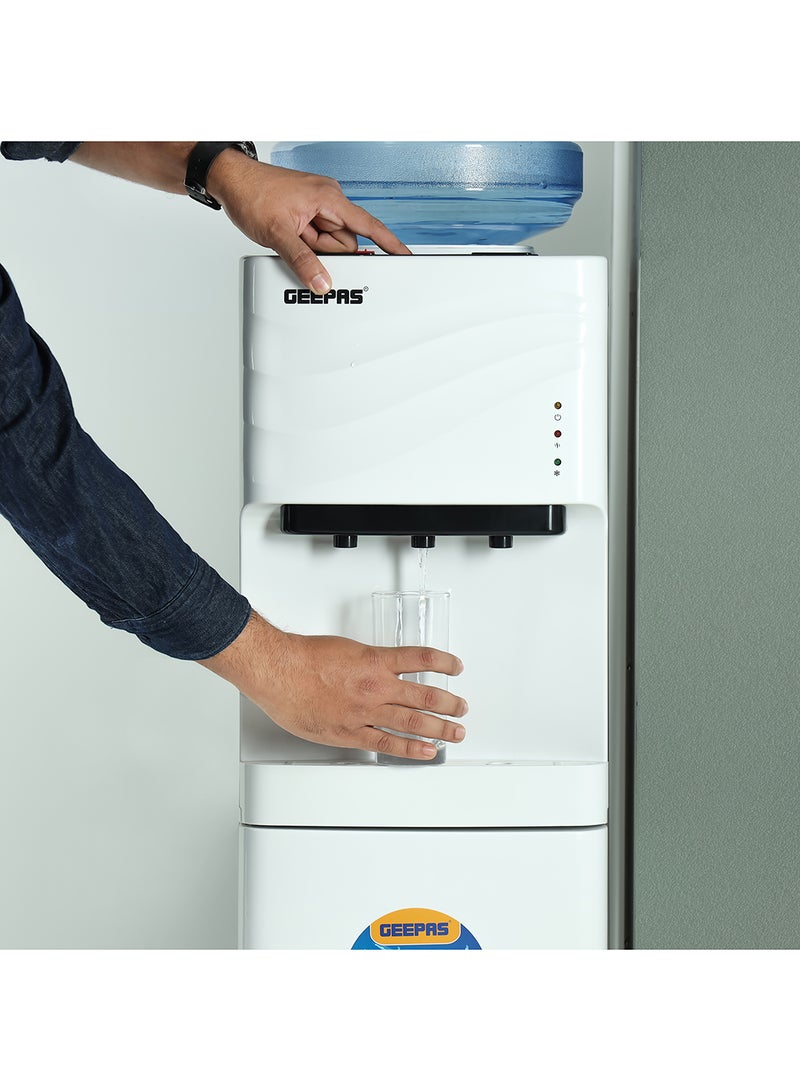 GEEPAS Water Dispenser with Refrigerator| Stainless Steel Water Tank with Compressor Cooling and 3 Taps, Hot, Normal and Cold| Equipped with Child Safety Button| Perfect for Home and Office| 2 Years Warranty GWD8355 White - Image 4