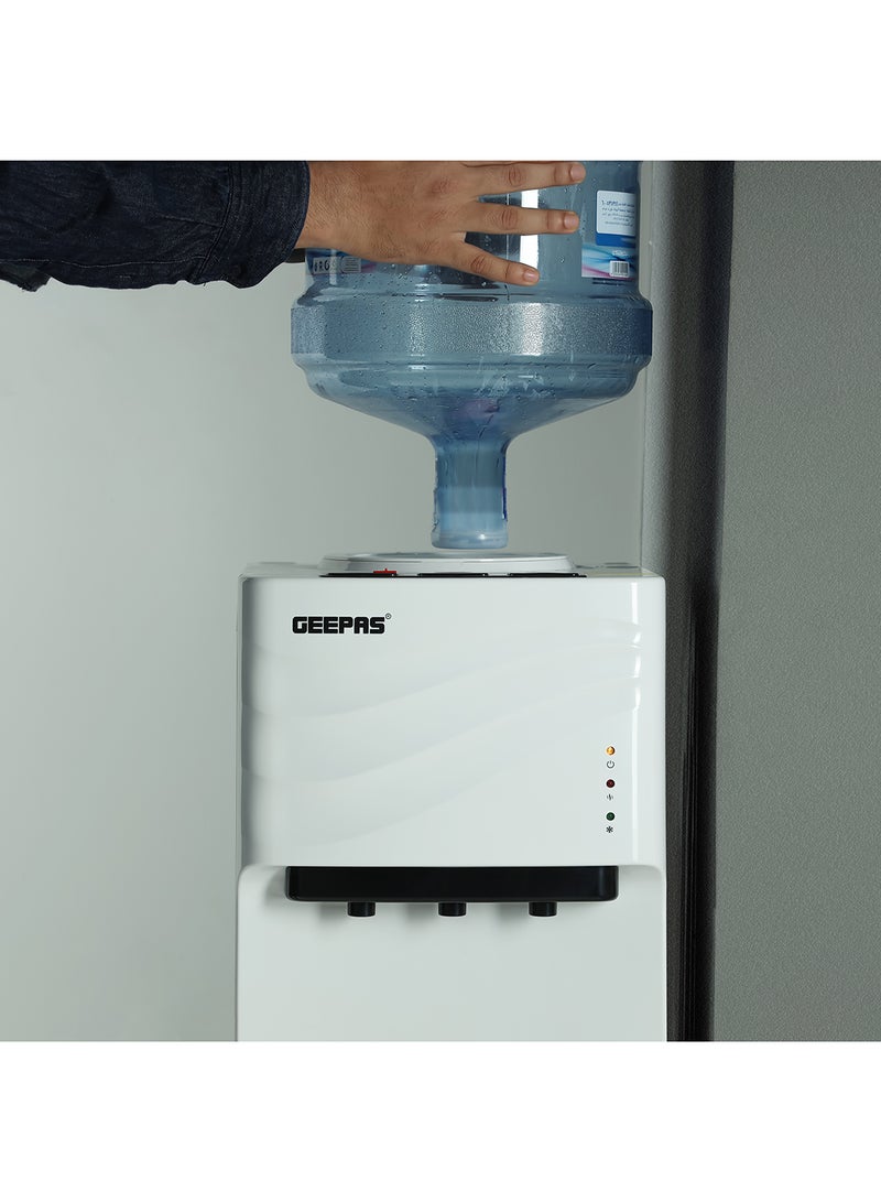 GEEPAS Water Dispenser with Refrigerator| Stainless Steel Water Tank with Compressor Cooling and 3 Taps, Hot, Normal and Cold| Equipped with Child Safety Button| Perfect for Home and Office| 2 Years Warranty GWD8355 White - Image 3