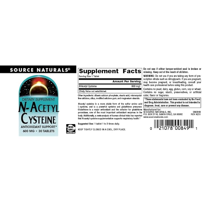 Source Naturals N-Acetyl Cysteine Antioxidant Support 600 mg Dietary Supplement That Supports Respiratory Health* - 30 Tablets - Image 5