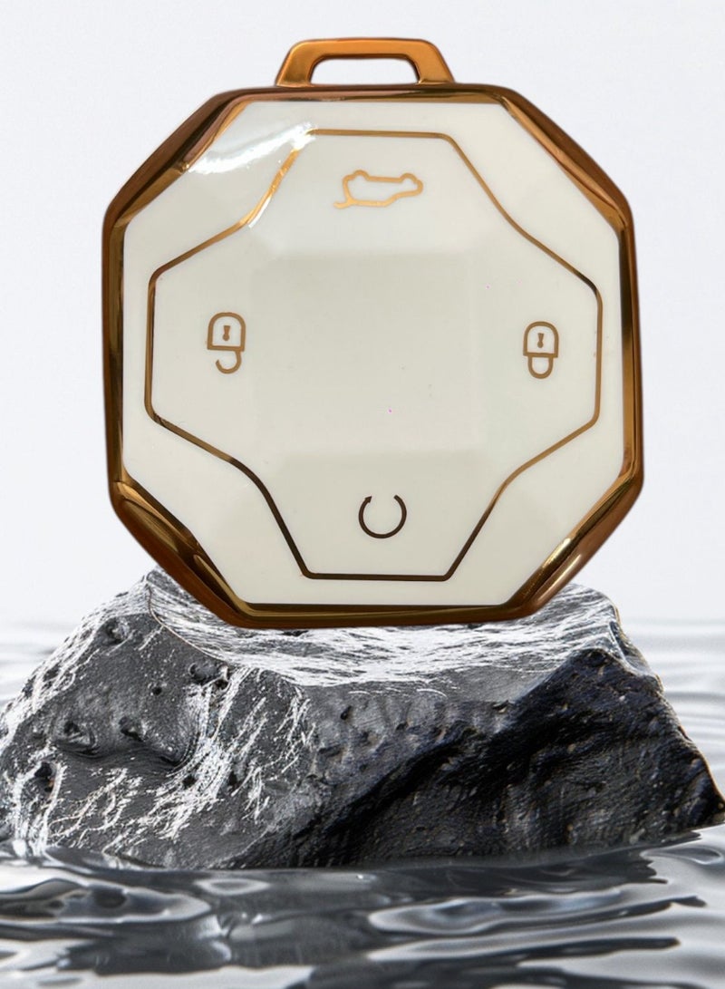 غطاء مفتاح السيارة، حماية كاملة من JetourT2، غطاء حماية ناعم من مادة TPU لمفتاح Traveller T2 Smart Fob للسيارة الذكية، بديل، ملحقات، أبيض وذهبي، متوافق مع TPU من JETOUR - Image 2