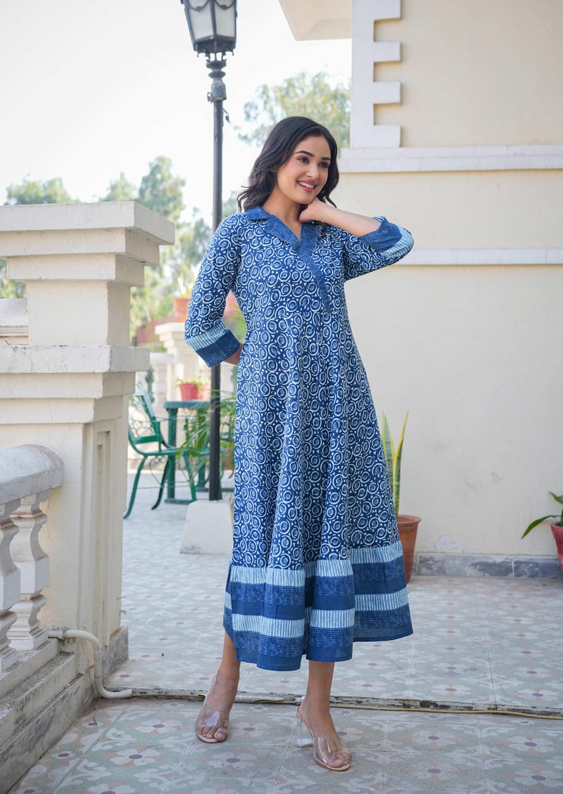 Yash Gallery Women's Cotton Floral Printed Maxi Anarkali Dress (Blue, 3XL) - Image 2