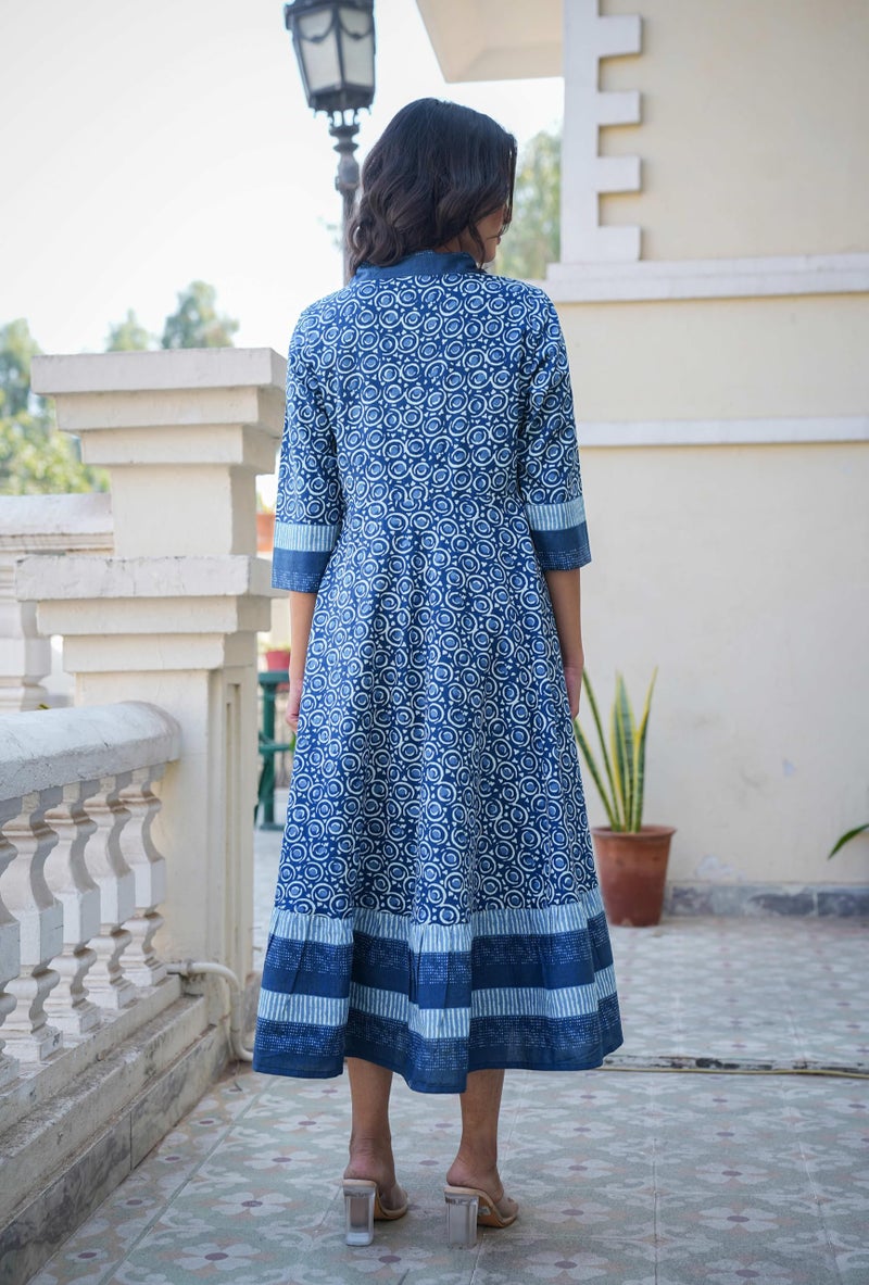 Yash Gallery Women's Cotton Floral Printed Maxi Anarkali Dress (Blue, 3XL) - Image 4
