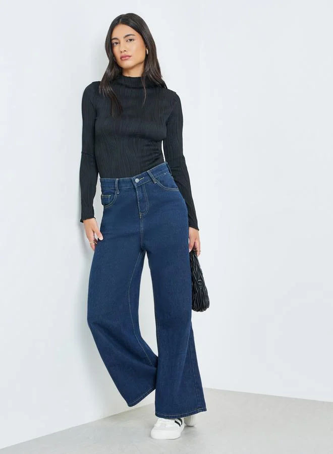 Styli Black Textured Knit Long Sleeve Top