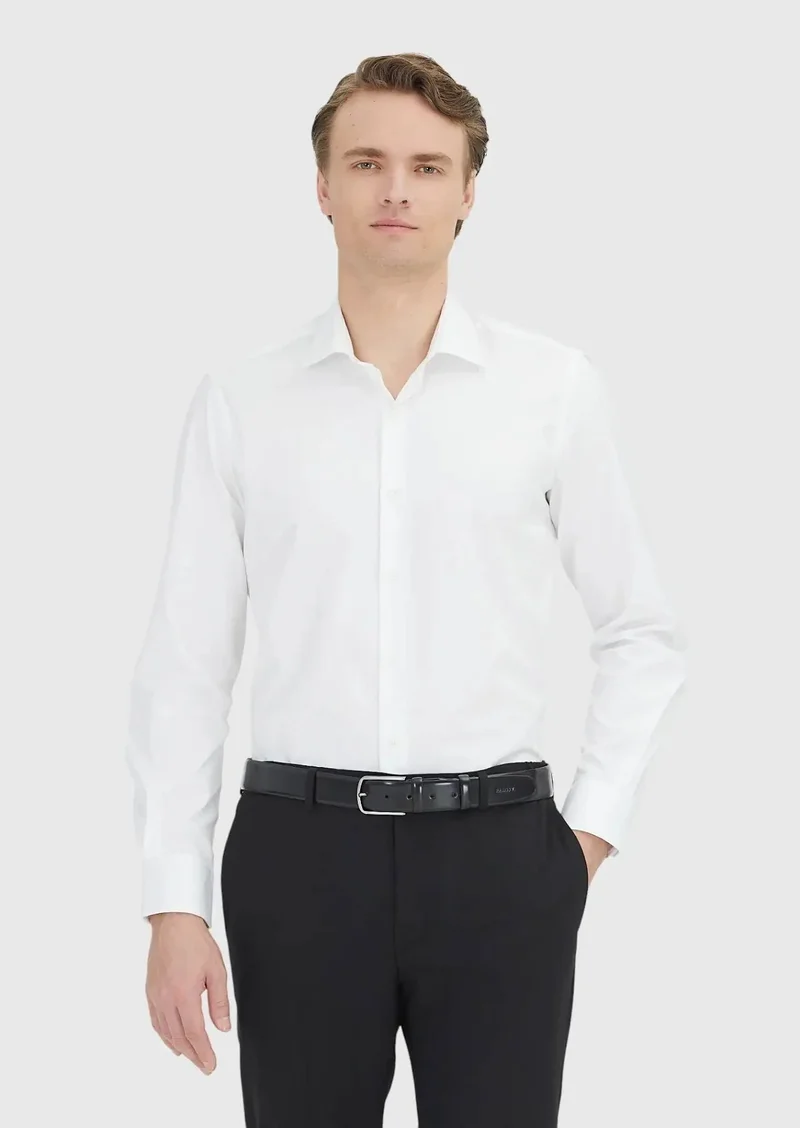 RAMSEY White Regular Fit Weaving Classical 100% Cotton Shirt