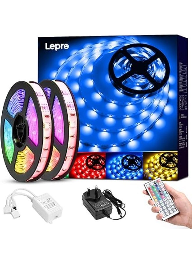 Lepro LED Strip Lights 15M (2x7.5M), RGB Colour Changing LED Strip with 44-Key Remote and 12V Power Plug, Stick-on LED Lights for Bedroom Home Decoration (450 Bright 5050 LED) - Image 1